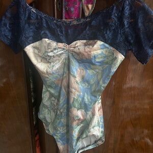 Lucky Leo Elegant custom lace floral Leotard Medium